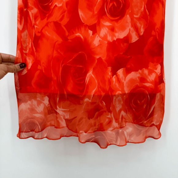 Vintage 90s Y2K Chiffon Dress Size S Floral Orange Knee Length Prom Bodycone - Picture 10 of 12